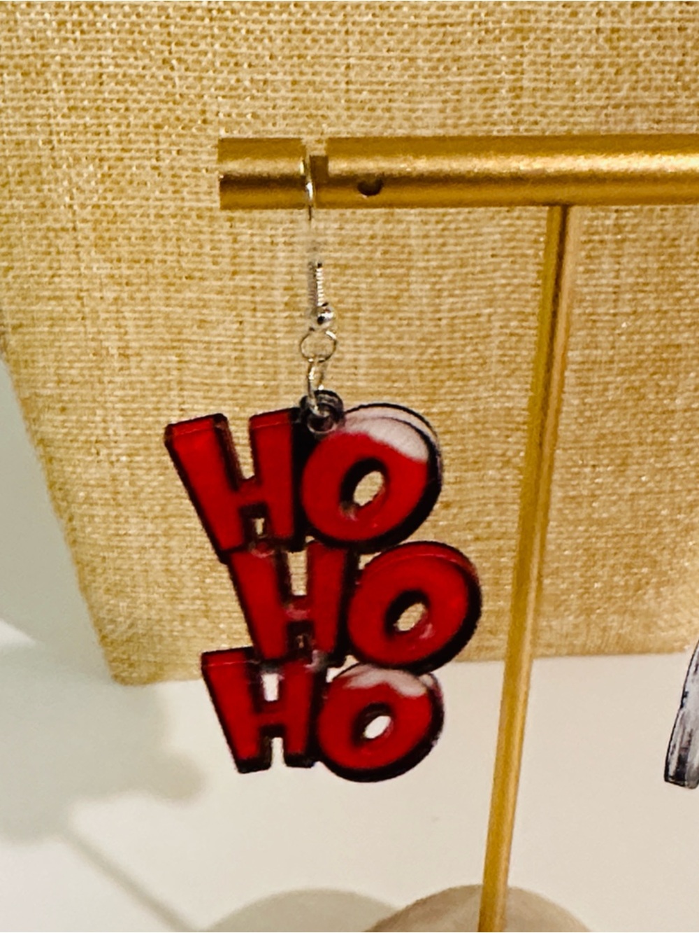 Fashion Jewelry Red 'HO HO HO' & Santa Drop Earrings - Picture 3 of 5